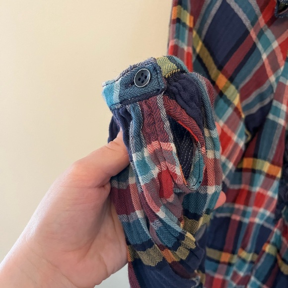 Free People We the Free Sienna Plaid Navy Ruffle Top Size Small - Picture 3 of 10